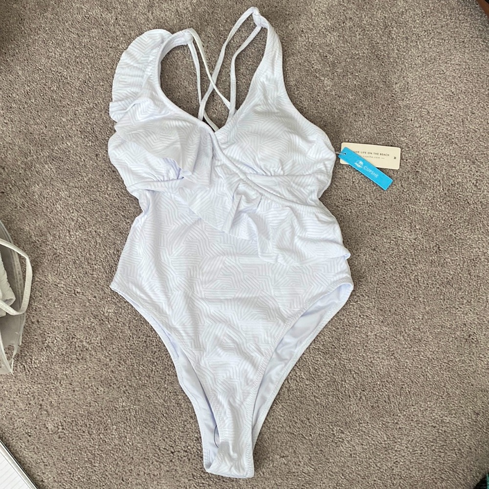 Cupshe white one piece bathing suit. Size medium